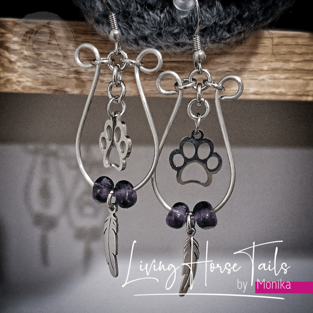 Living Horse Tails Beaded looped paw earrings Custom jewellery Monika Australia horsehair keepsake