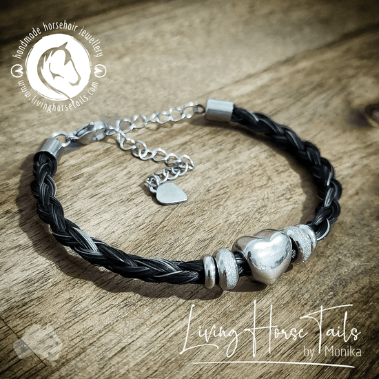Living Horse Tails DIY Horsehair Bracelet Kit in Stainless Steel Heart Bead. Custom jewellery Monika Australia horsehair keepsake