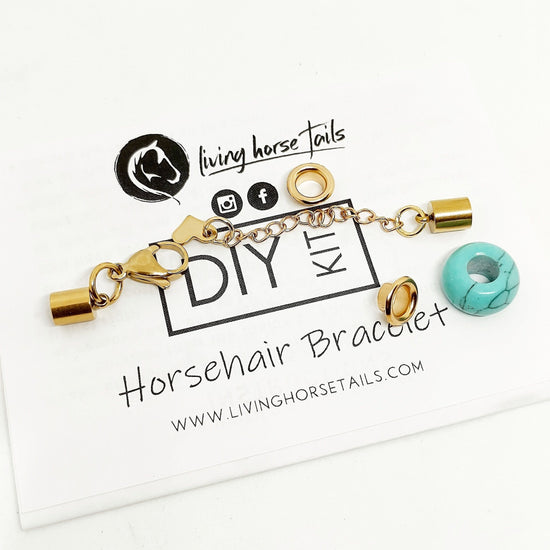 Living Horse Tails DIY Horsehair Bracelet Kit in Stainless Steel. Turquoise Bead. Custom jewellery Monika Australia horsehair keepsake
