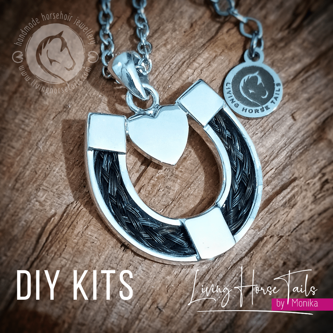 Living Horse Tails DIY Horseshoe with Heart Horse Hair Pendant Kit in Sterling Silver Custom jewellery Monika Australia horsehair keepsake