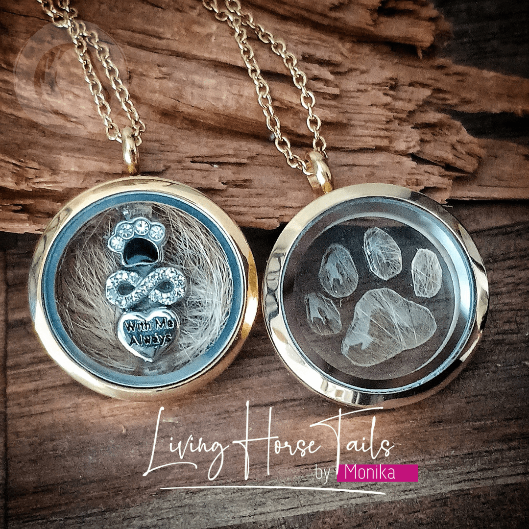 Living Horse Tails Paw fur memorial keepsake locket Custom jewellery Monika Australia horsehair keepsake