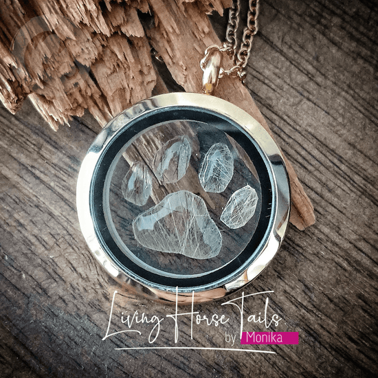 Living Horse Tails Paw fur memorial keepsake locket Custom jewellery Monika Australia horsehair keepsake