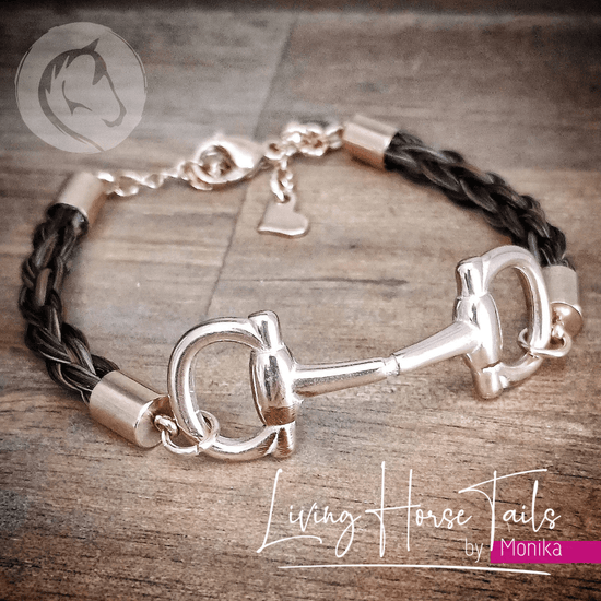 Living Horse Tails Snaffle bit Horsehair and Stainless Steel bracelet Custom jewellery Monika Australia horsehair keepsake