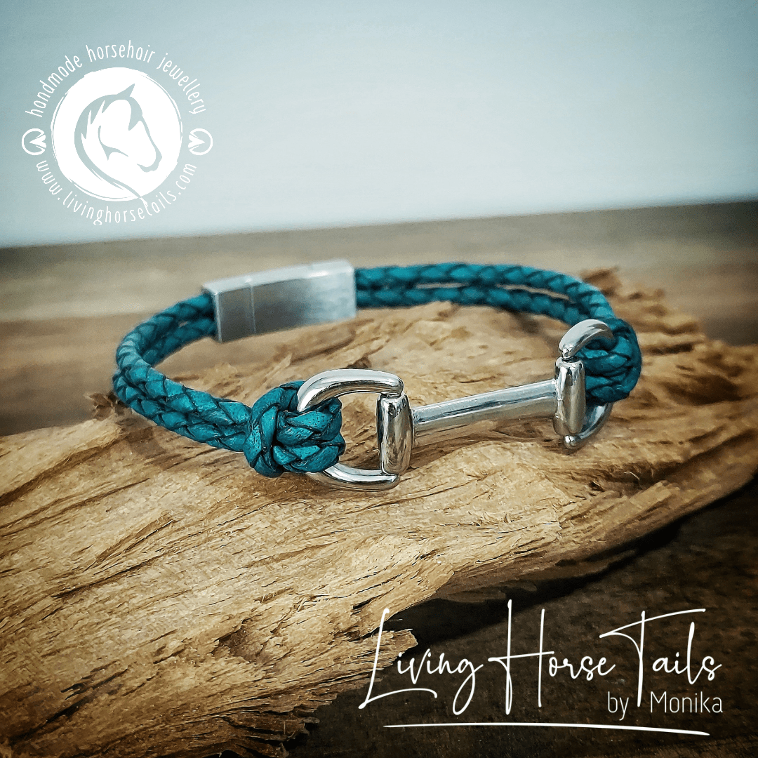 Living Horse Tails Snaffle Bit Leather Bracelet  with magnetic clasp Custom jewellery Monika Australia horsehair keepsake