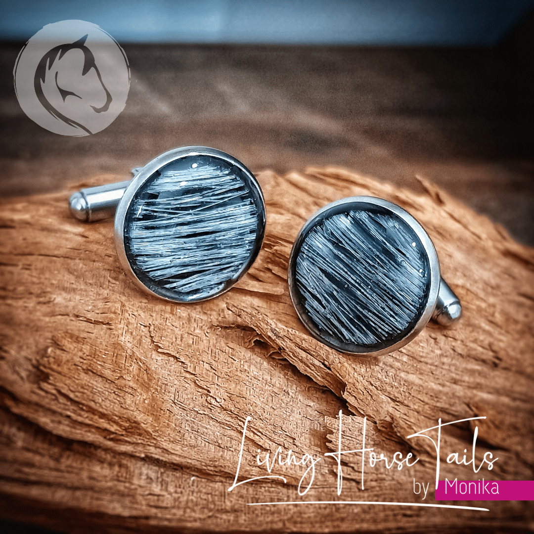 Living Horse Tails Stainless Steel Keepsake Cufflinks Custom jewellery Monika Australia horsehair keepsake