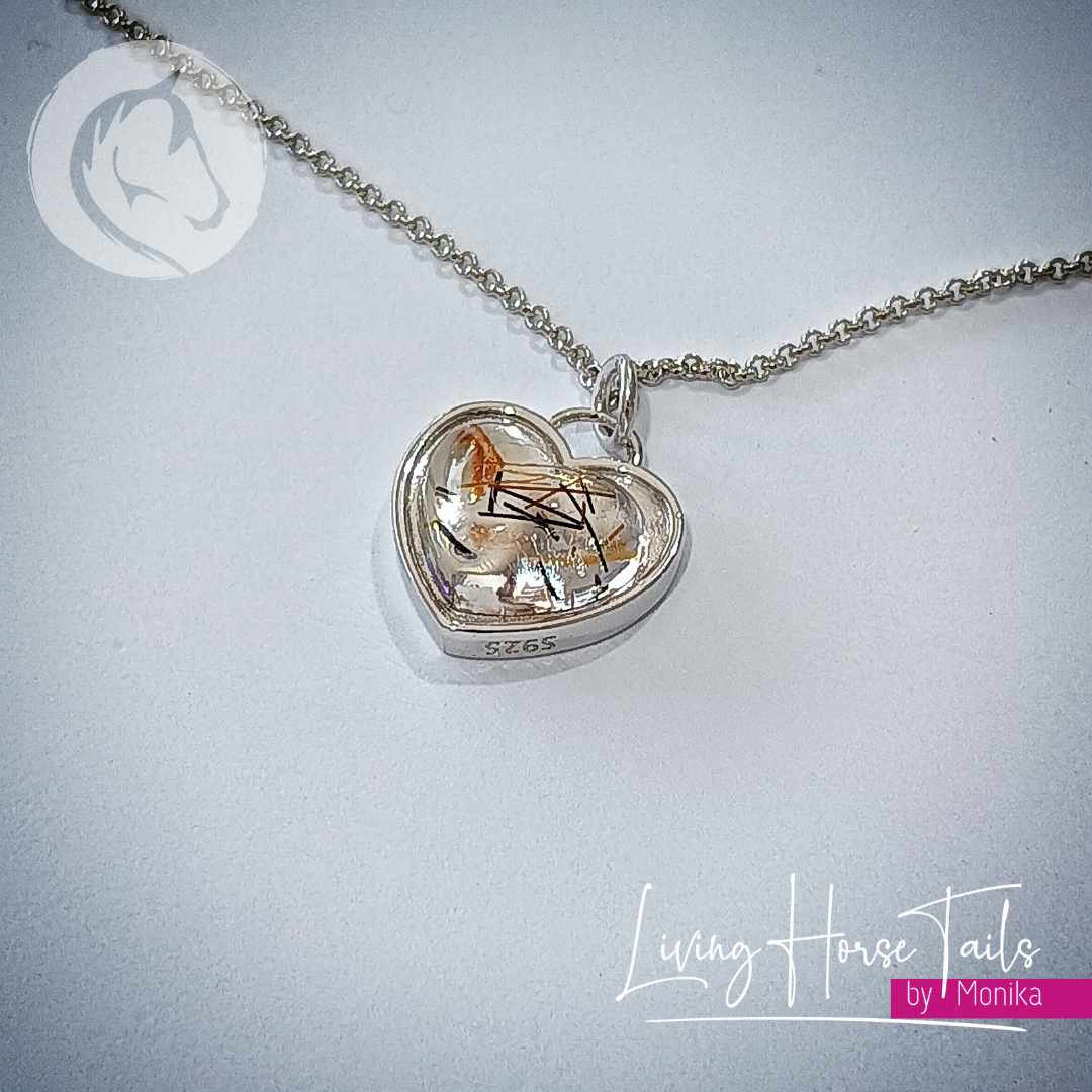 Living Horse Tails Sterling Silver and Resin Heart Necklace - Style 1 Custom jewellery Monika Australia horsehair keepsake