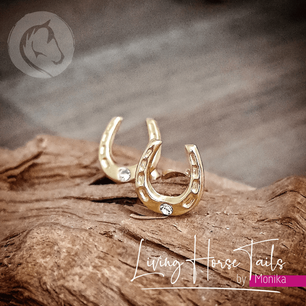 Sterling Silver Horseshoe Stud Earrings with Crystal Detail Living Horse Tails Jewellery by Monika
